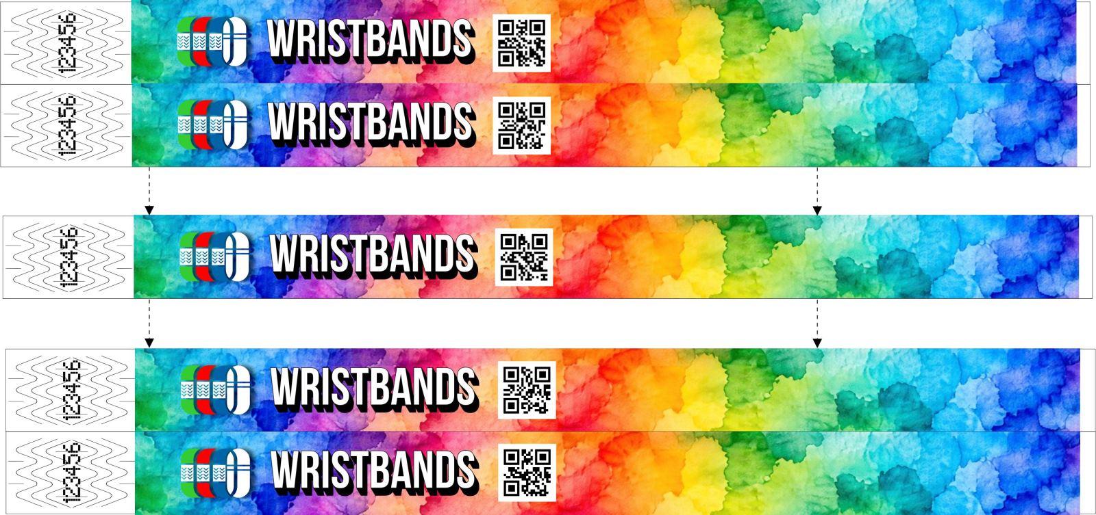 Armbånd, der hver har en forskellig QR-kode
