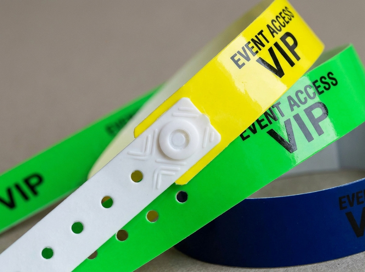 Farverige PVC-vinylarmbånd til adgangskontrol med manipulationssikker lukning